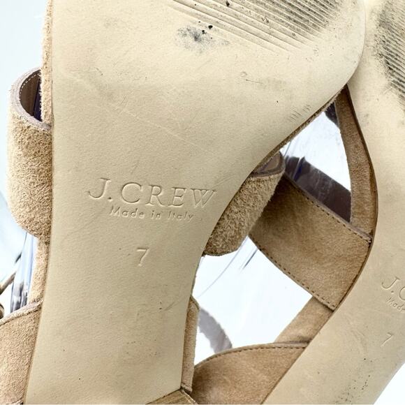 J. Crew Aubrey Mid-Heel Sandals Cream Suede Sz 7 Office Preppy Cocktail Minimal - Picture 11 of 11